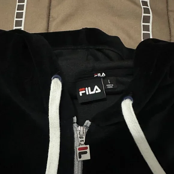 Fila Velour Hoodie 1/4 Zip Pullover Sweatshirt Black - Picture 4 of 6